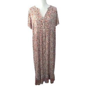 J. Jill Women's Light Pink Floral Print Short Sleeve Maxi Dress Size Large